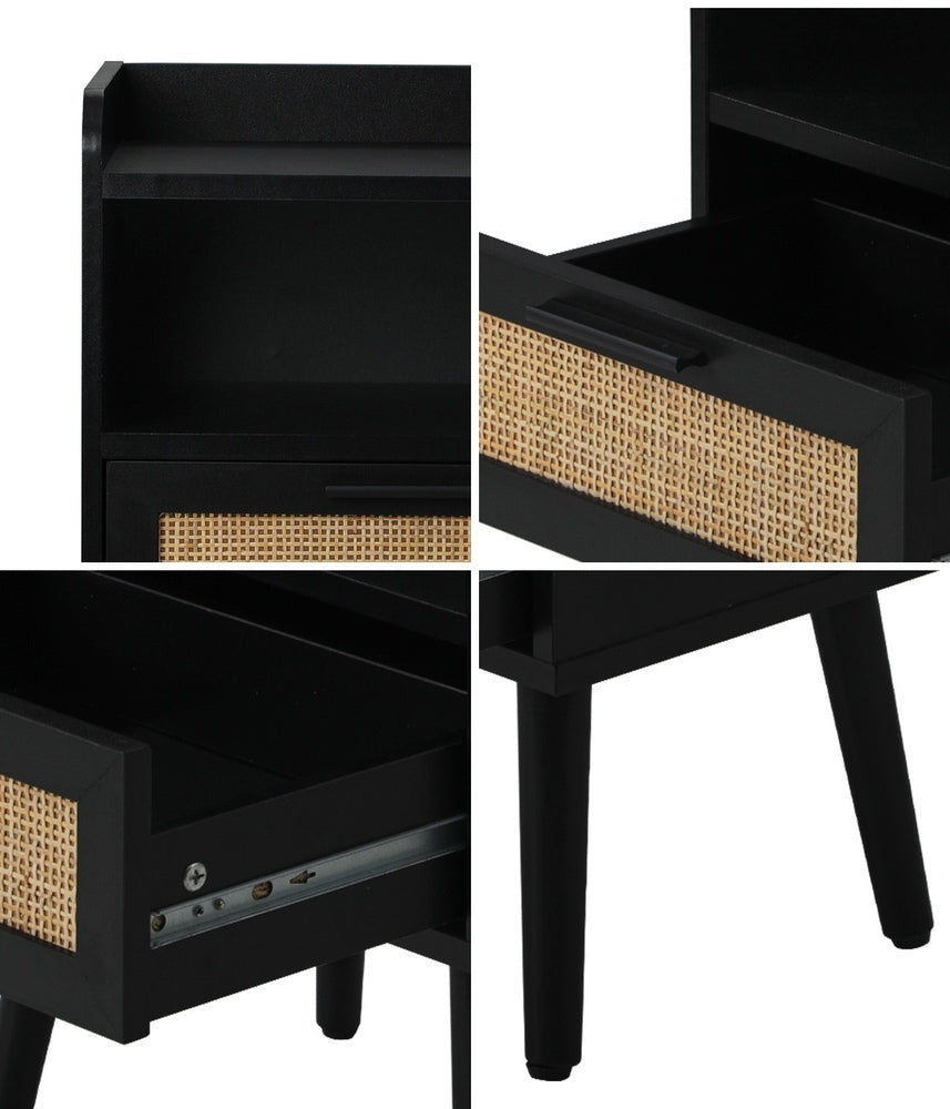 Oikiture Bedside Table Drawer Side End Table Rattan-BedSide Tabless-PEROZ Accessories