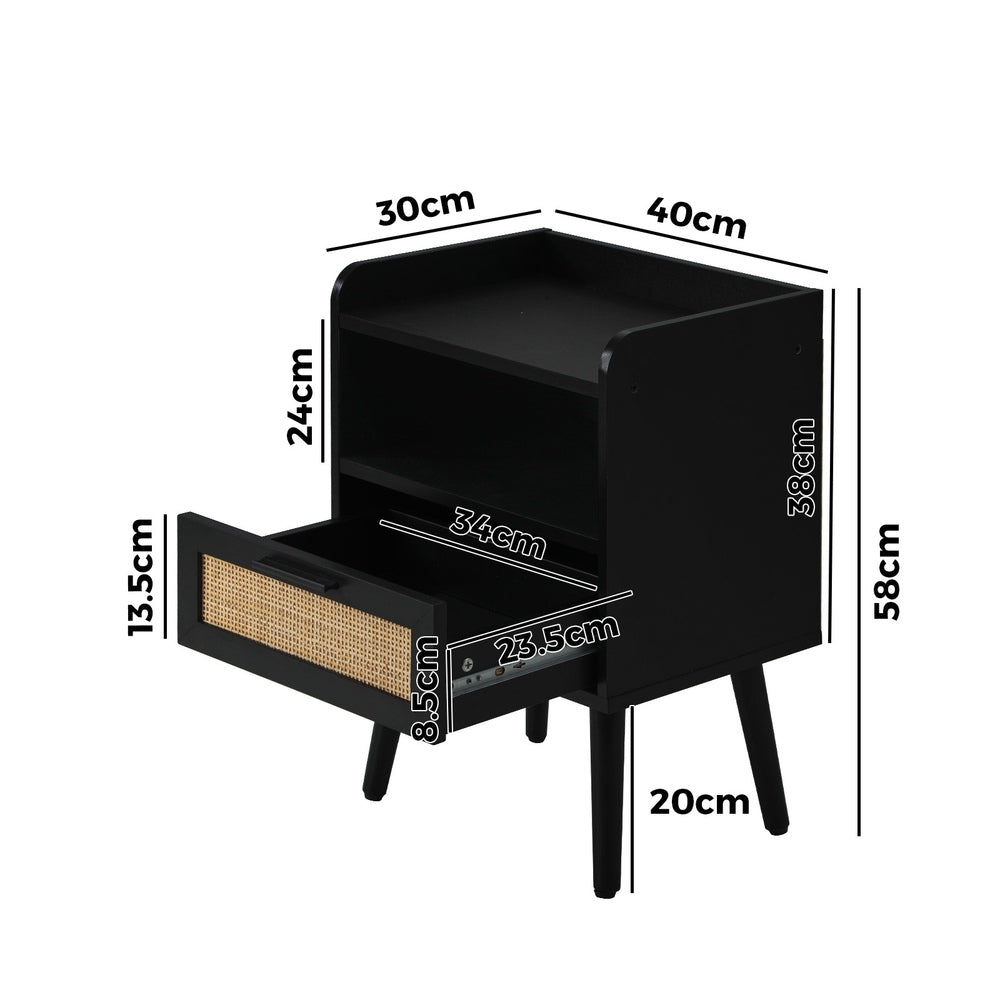 Oikiture 2X Bedside Table Drawer Side Table Rattan-BedSide Tabless-PEROZ Accessories