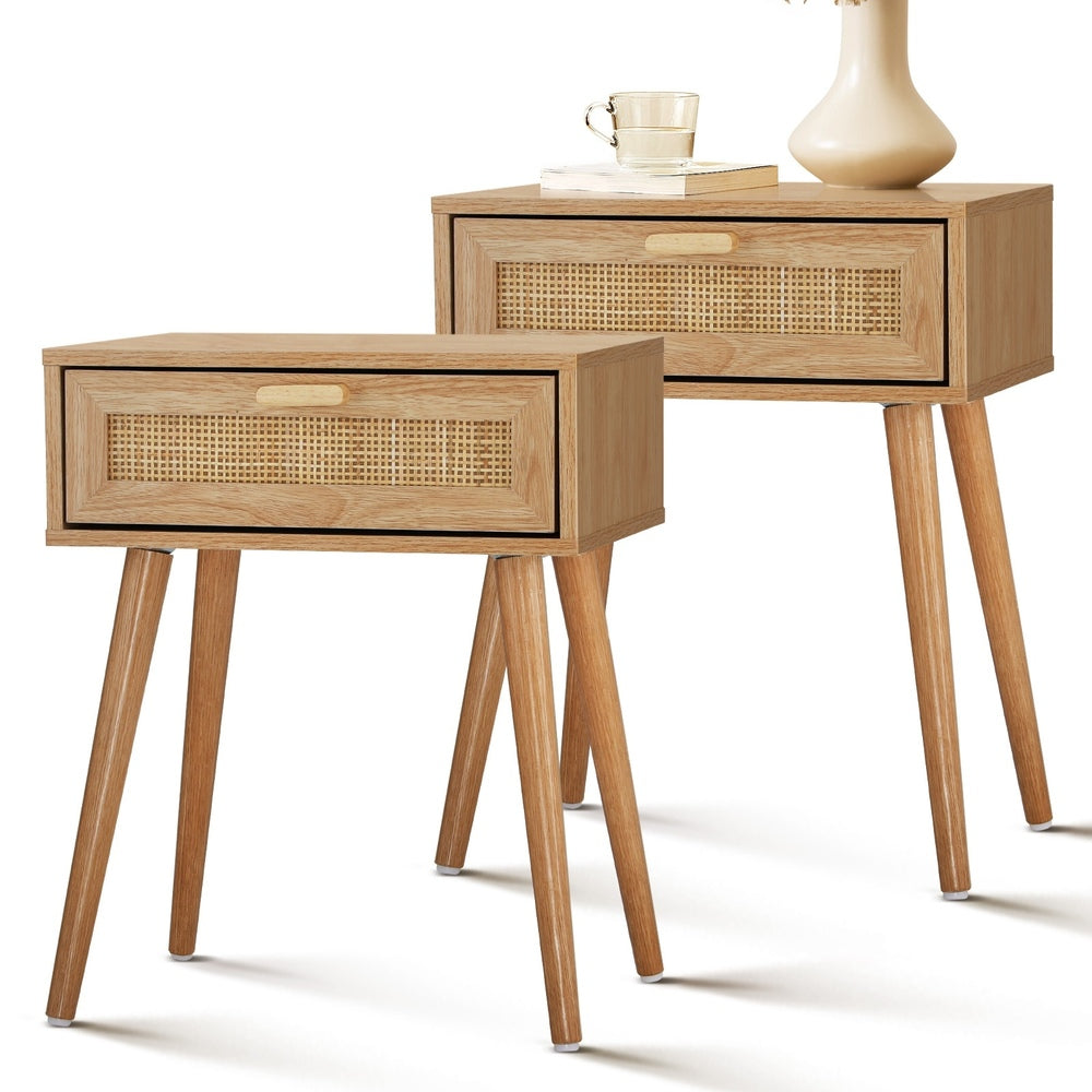Oikiture Bedside Tables Set of 2 Rattan-Bedside Table-PEROZ Accessories