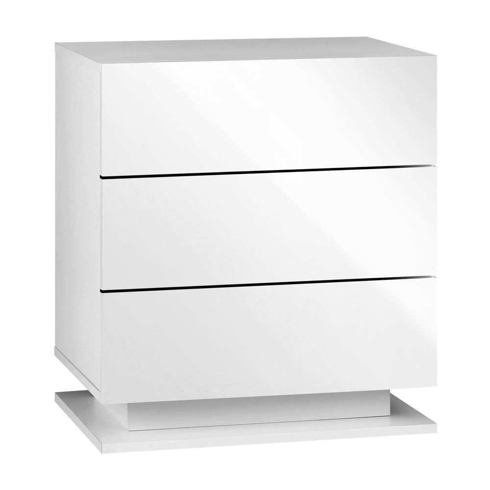 Oikiture Bedside Table RGB LED Nightstand Cabinet 3 Drawers Side Table Furniture-Bedside Tables-PEROZ Accessories