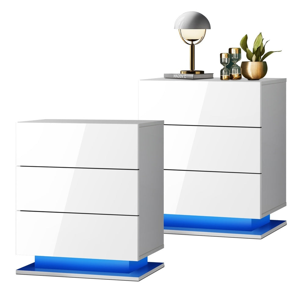 Oikiture Bedside Tables Set of 2 LED Nightstand-Bedside Table-PEROZ Accessories