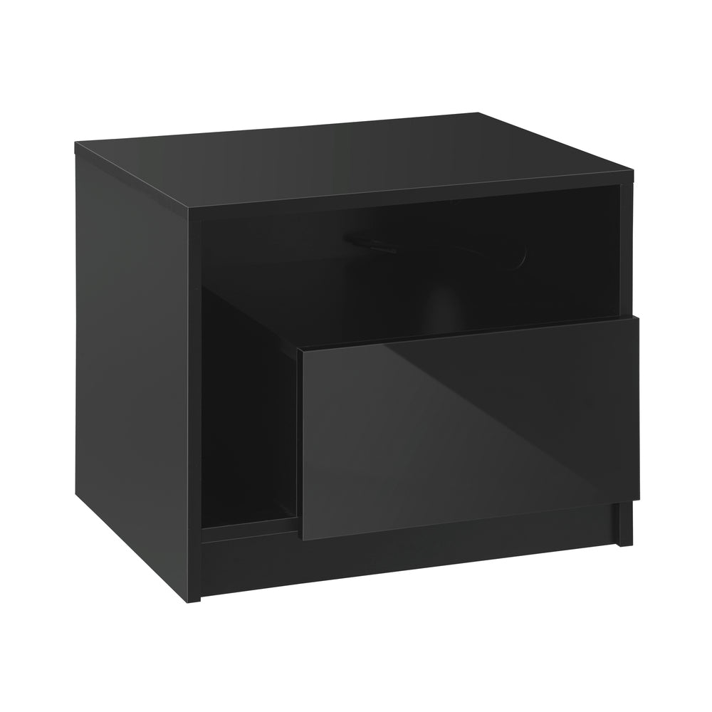 Oikiture Bedside Tables RGB LED Side Table Drawers High Gloss Nightstand Black-Bedside Tables-PEROZ Accessories