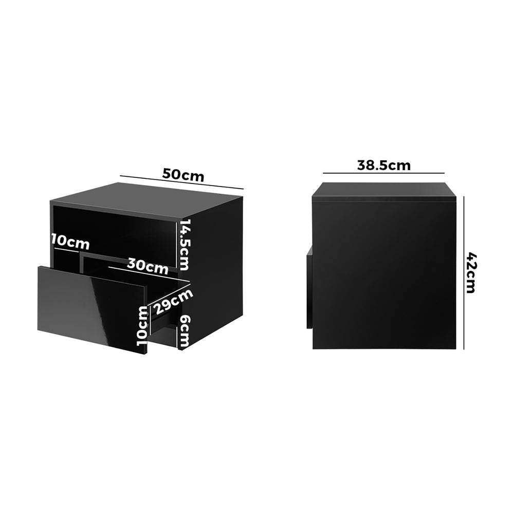 Oikiture Bedside Tables RGB LED Side Table Drawers High Gloss Nightstand Black-Bedside Tables-PEROZ Accessories