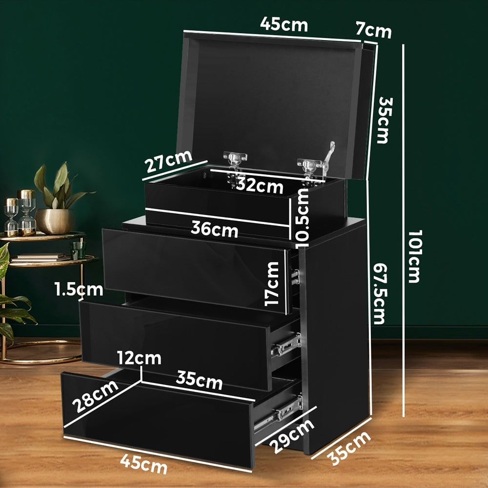 Oikiture Bedside Tables Set of 2 LED Nightstand Black-Bedside Table-PEROZ Accessories