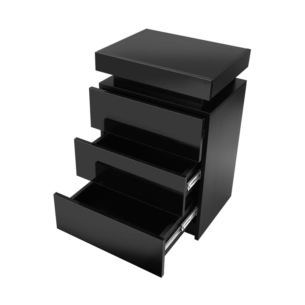 Oikiture Bedside Tables Set of 2 LED Nightstand Black-Bedside Table-PEROZ Accessories