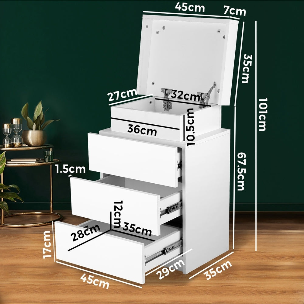 Oikiture Bedside Table RGB LED Nightstand Cabinet 3 Drawers Side Table Furniture White-Bedside Tables-PEROZ Accessories