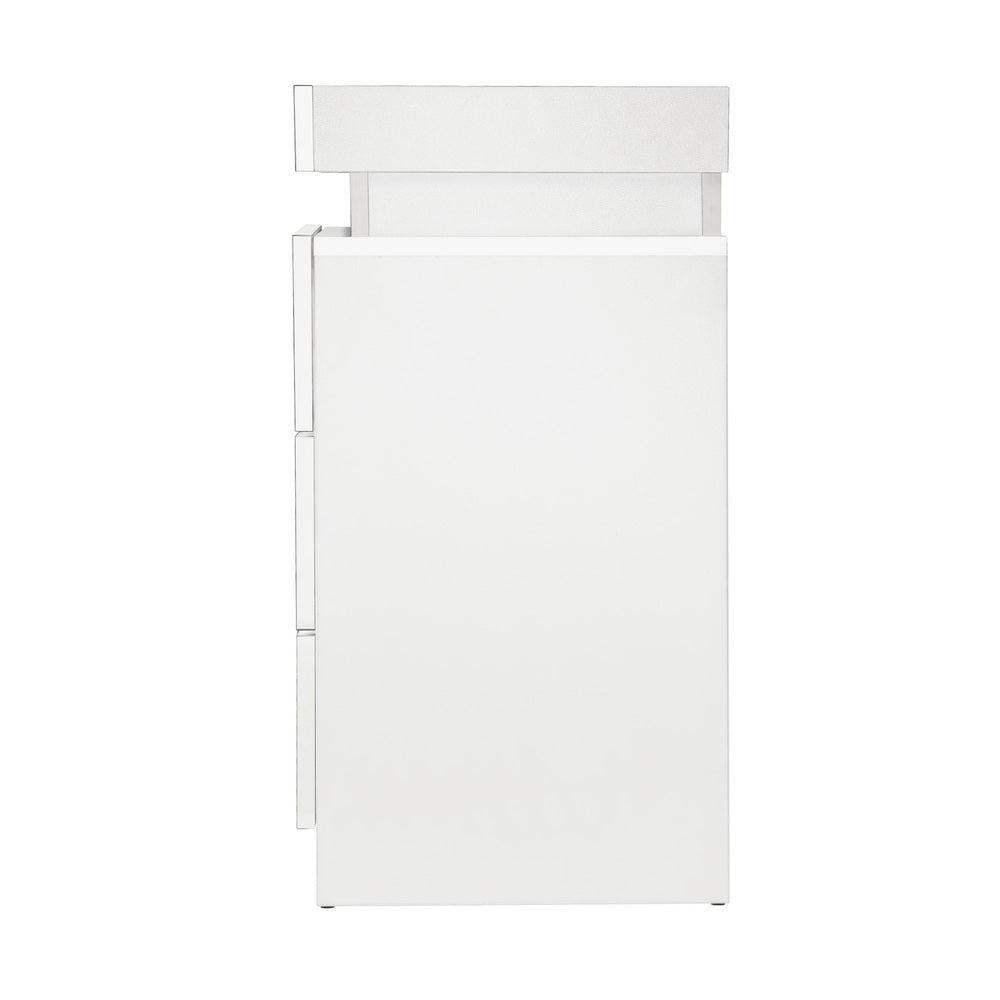 Oikiture Bedside Table RGB LED Nightstand Cabinet 3 Drawers Side Table Furniture White-Bedside Tables-PEROZ Accessories