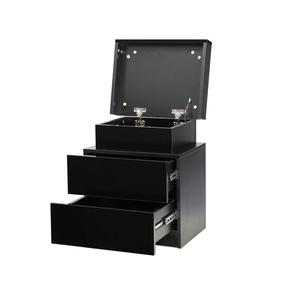 Oikiture Bedside Table RGB LED Nightstand Cabinet 2 Drawers Side Table Furniture Black-Bedside Tables-PEROZ Accessories