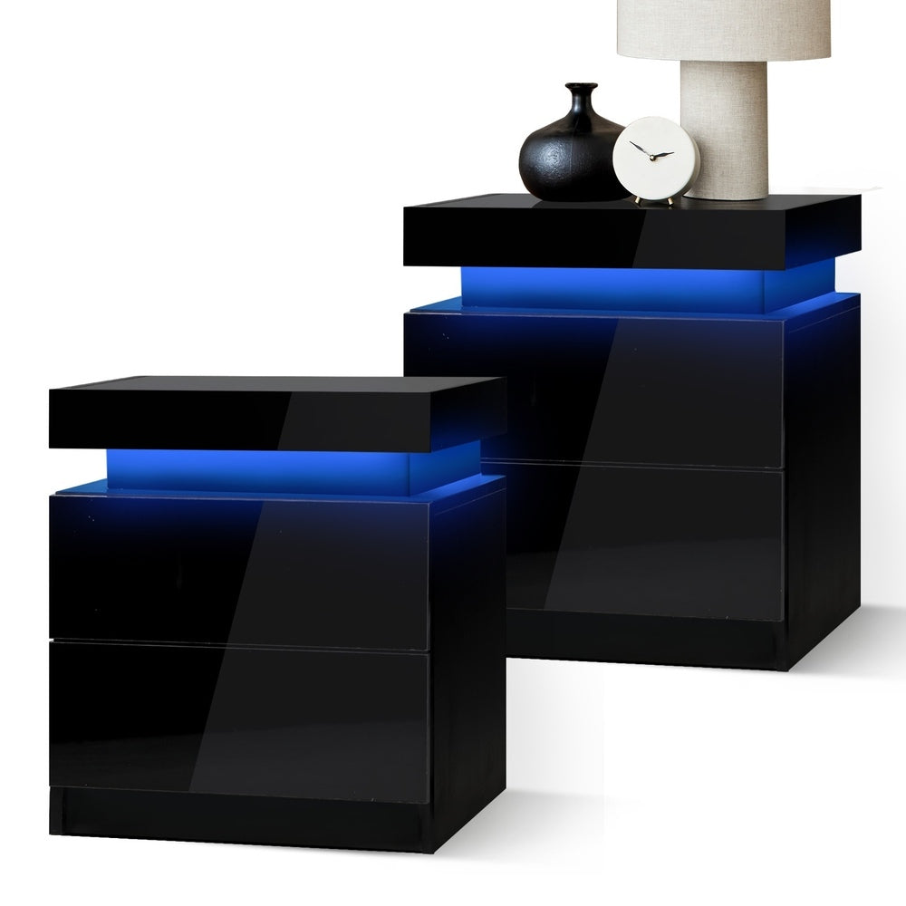 Oikiture Bedside Tables Set of 2 LED Nightstand Side Table-Bedside Table-PEROZ Accessories
