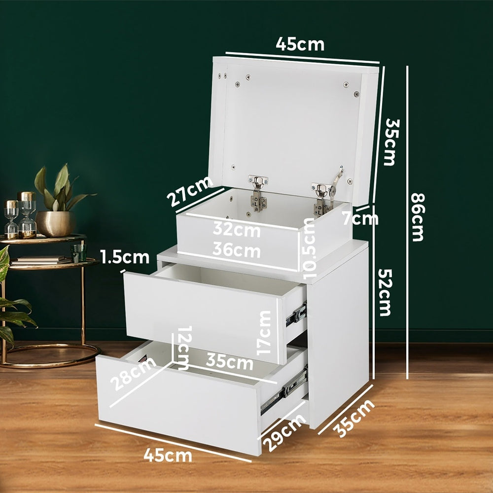 Oikiture Bedside Table RGB LED Nightstand Cabinet 2 Drawers Side Table Furniture White-Bedside Tables-PEROZ Accessories