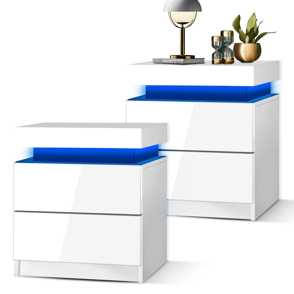 Oikiture Bedside Tables Set of 2 LED White-Bedside Table-PEROZ Accessories