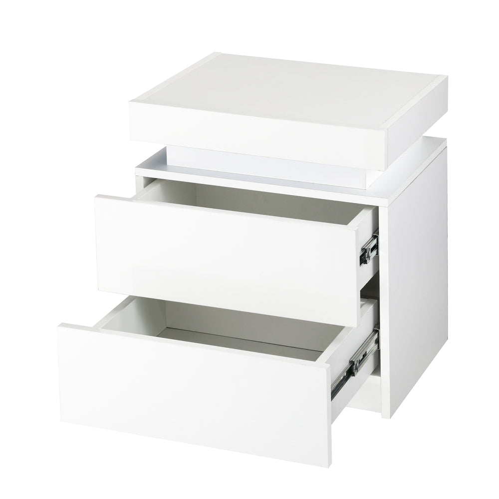 Oikiture Bedside Tables Set of 2 LED White-Bedside Table-PEROZ Accessories
