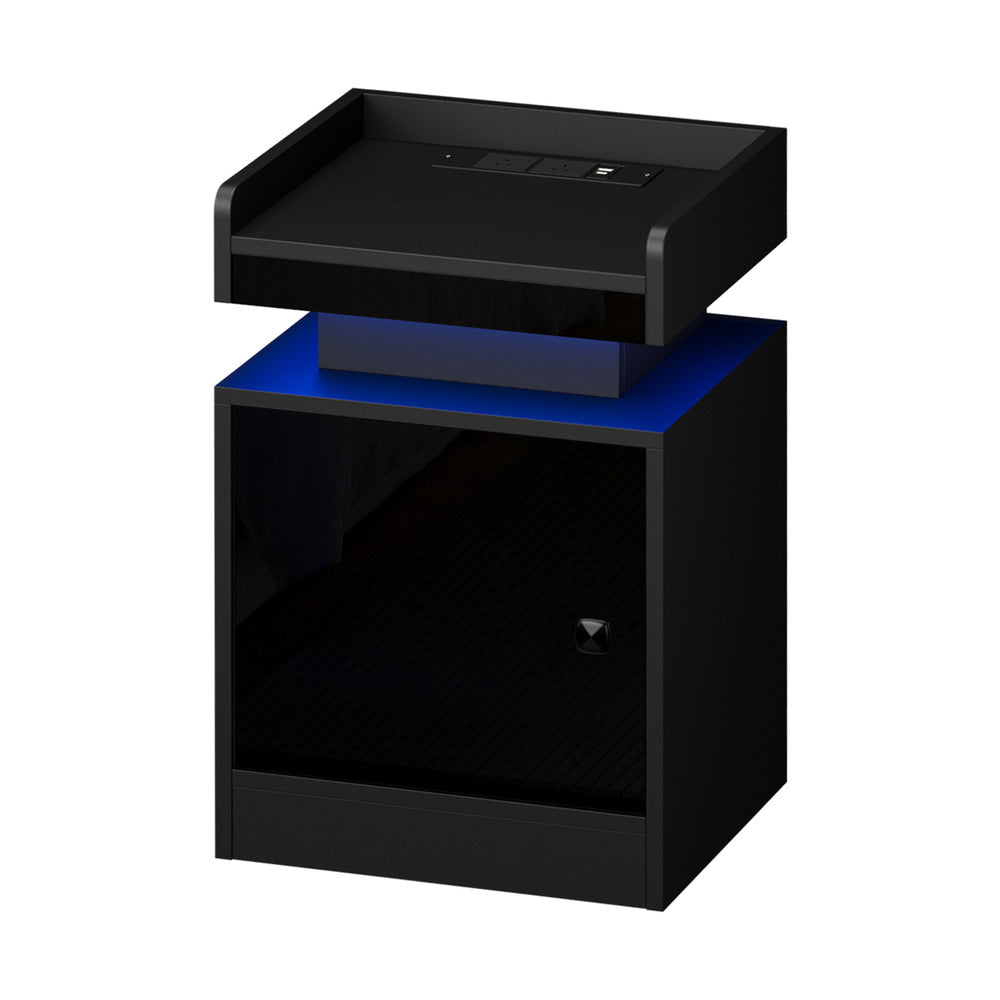 Oikiture 2x LED Bedside Table USB Charging Station Black-Bedside Tables-PEROZ Accessories