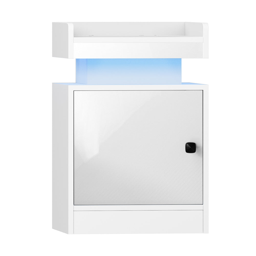 Oikiture LED Bedside Table USB Charging Station White-Bedside Table-PEROZ Accessories