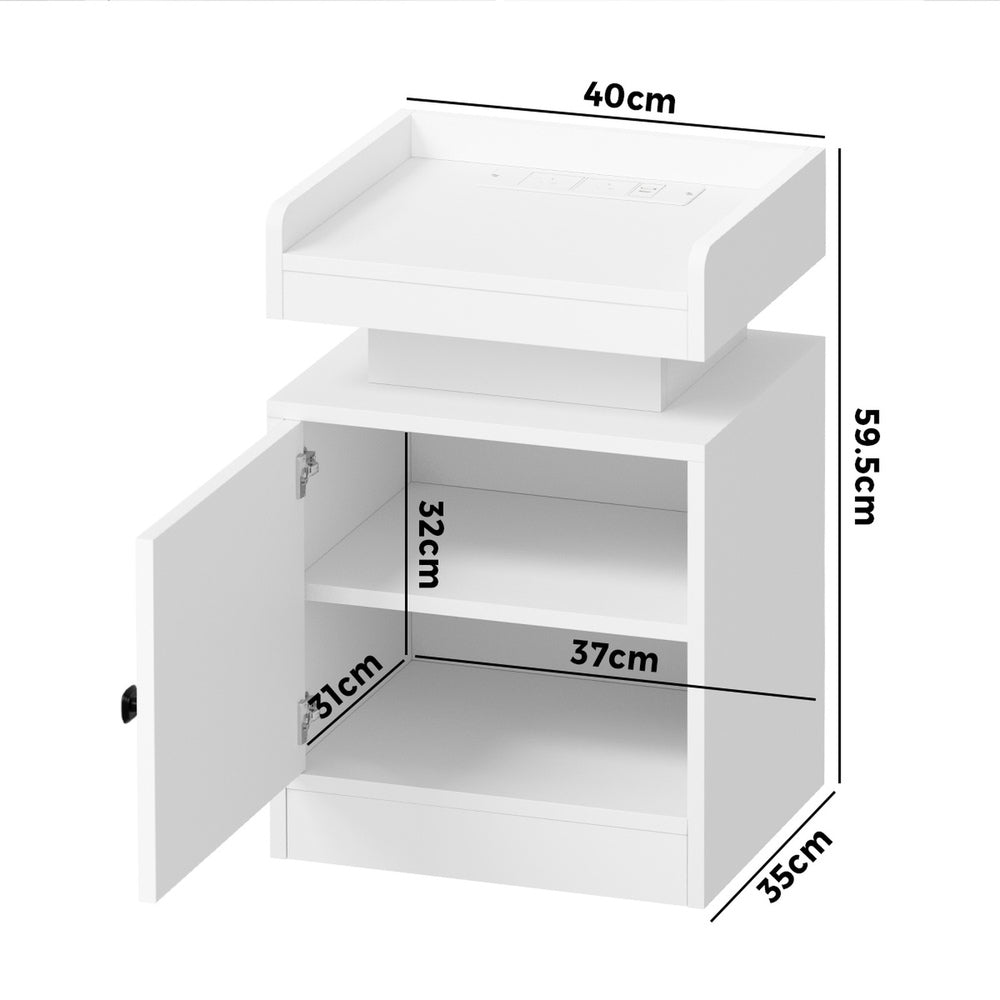 Oikiture 2x LED Bedside Table USB Charging Station White-Bedside Tables-PEROZ Accessories