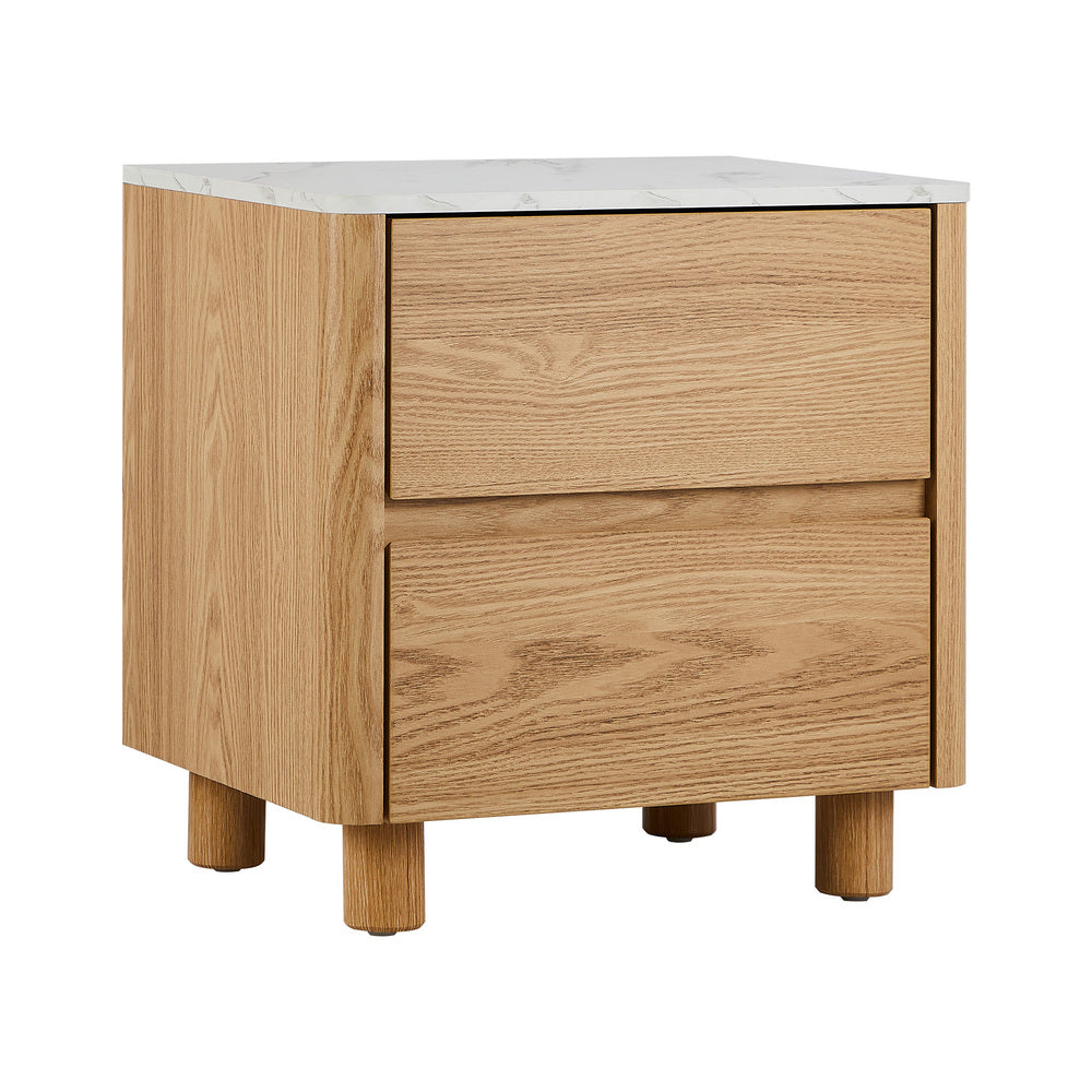 Oikiture Bedside Table 2 Drawers Nightstand Faux Marble Top Natural-Bedside Tables-PEROZ Accessories