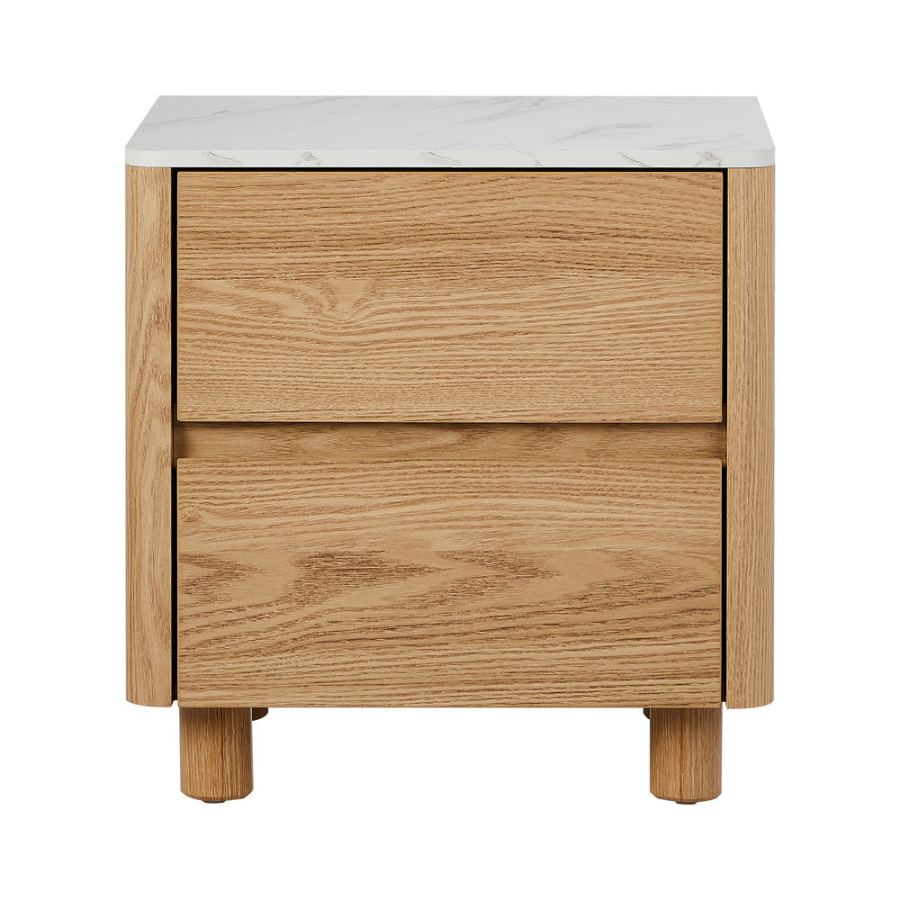 Oikiture Bedside Table 2 Drawers Nightstand Faux Marble Top Natural-Bedside Tables-PEROZ Accessories