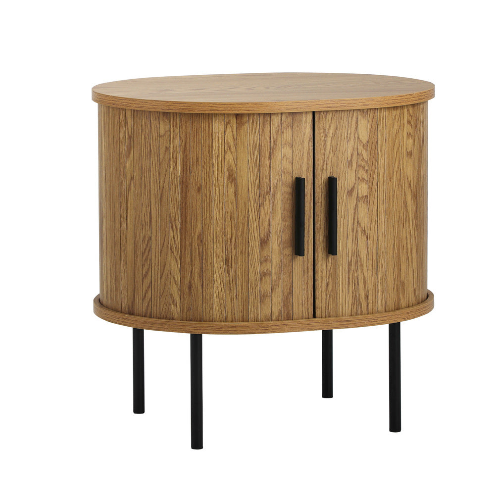 Oikiture 2-tier Bedside Table with Sliding Doors Natural-Bedside Table-PEROZ Accessories