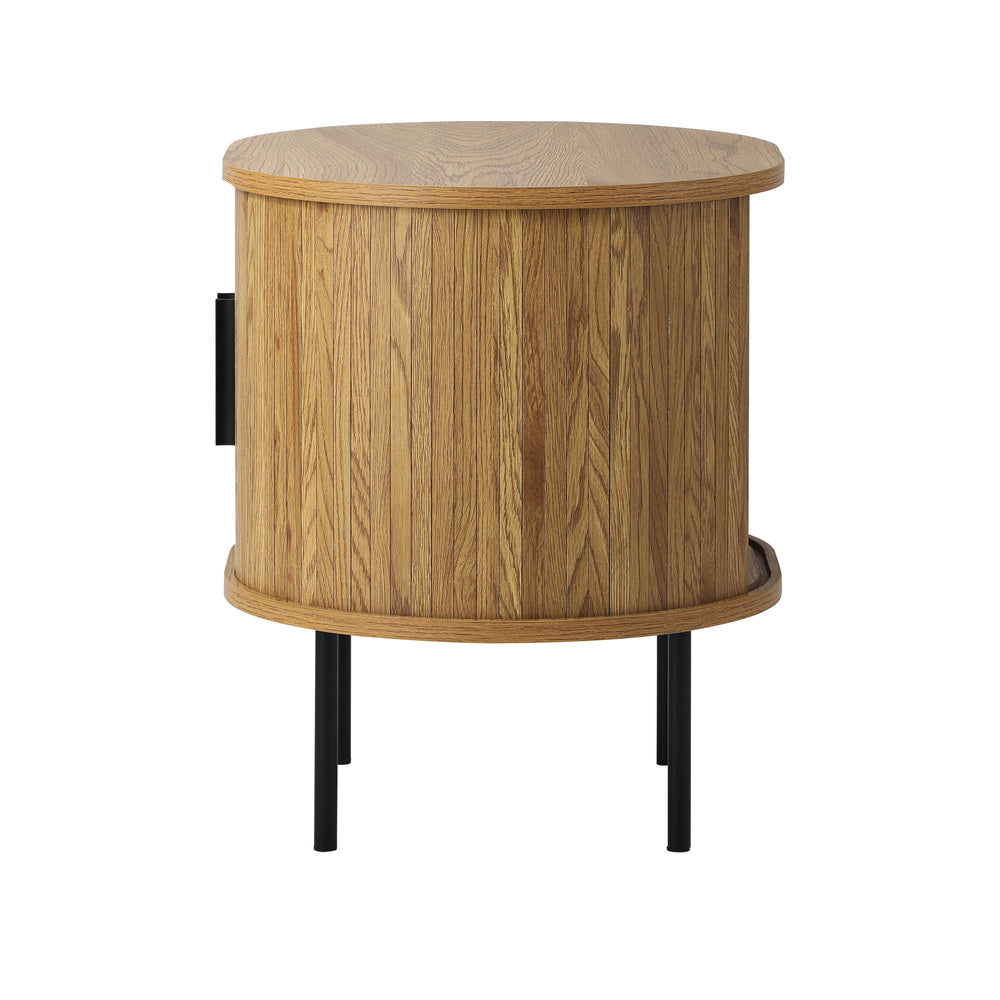 Oikiture 2-tier Bedside Table with Sliding Doors Natural-Bedside Table-PEROZ Accessories