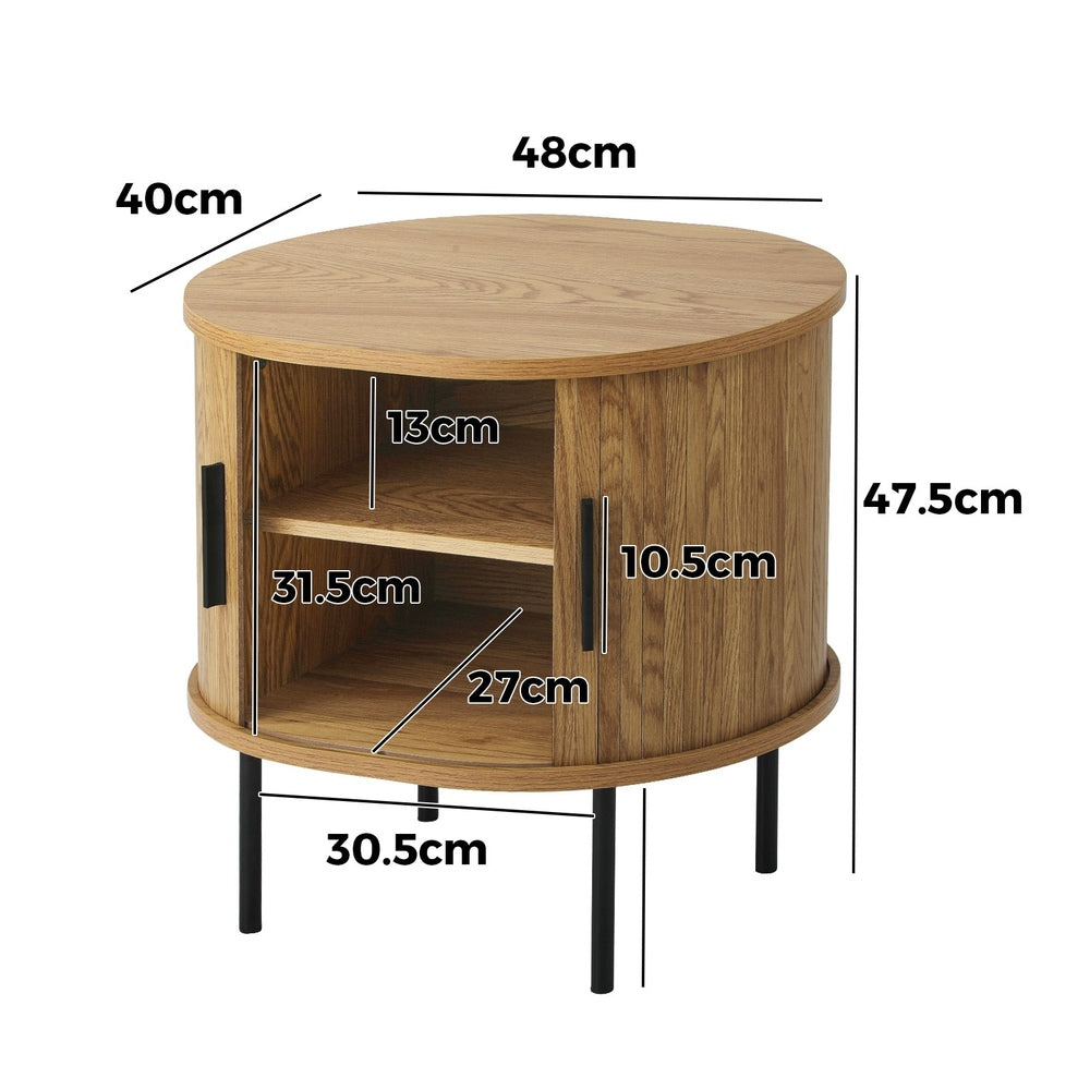 Oikiture Set of 2 Bedside Tables Sliding Doors 2-tier-Bedside Table-PEROZ Accessories