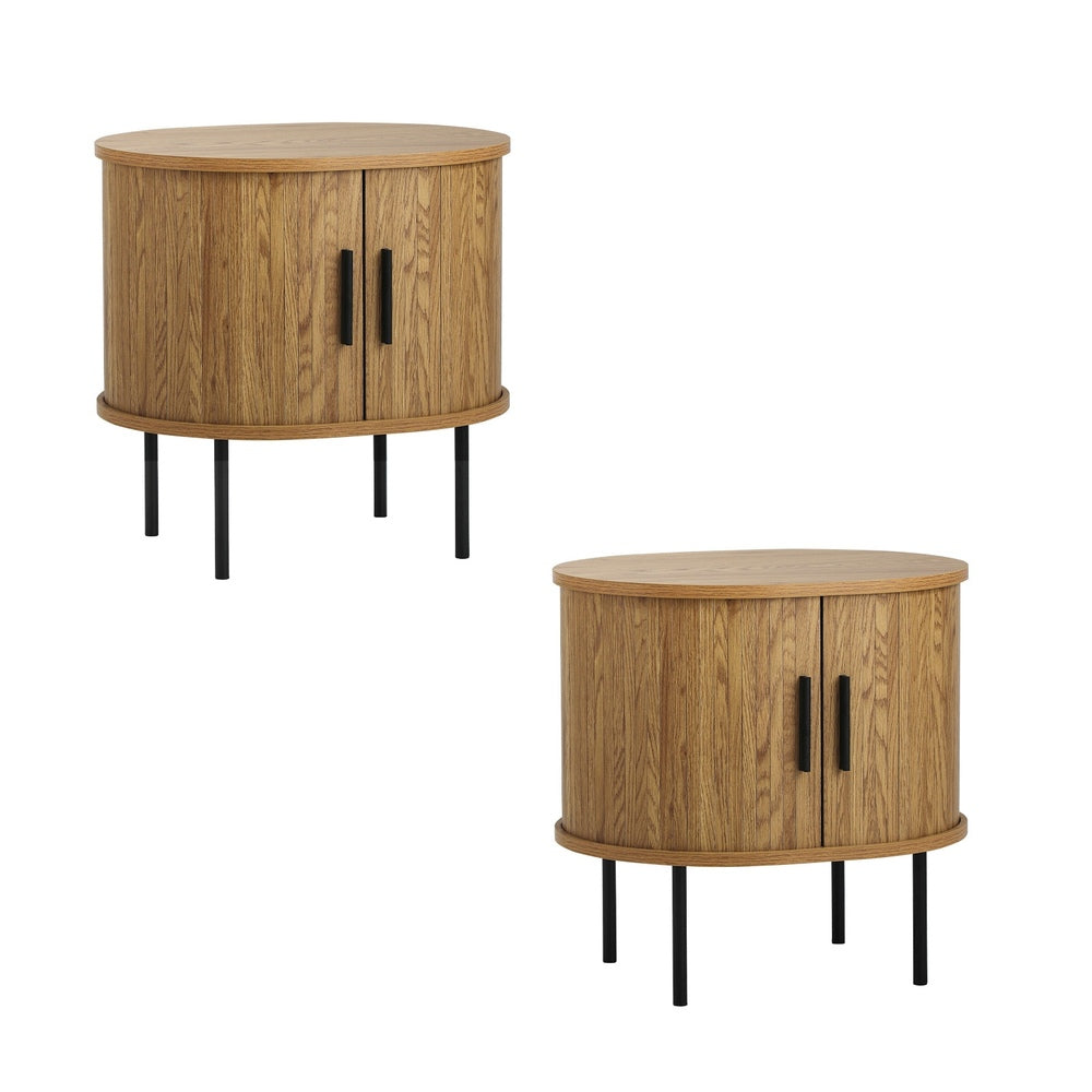 Oikiture Set of 2 Bedside Tables Sliding Doors 2-tier-Bedside Table-PEROZ Accessories