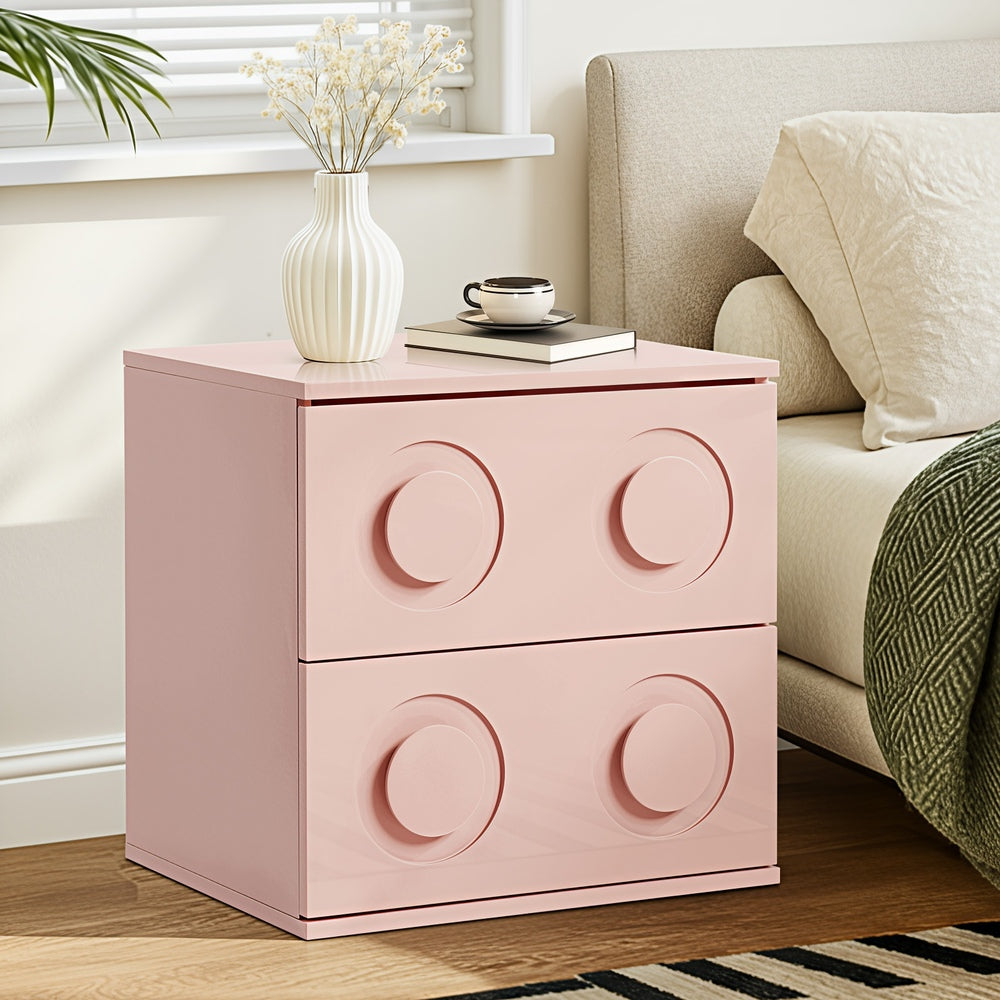 Oikiture Bedside Table 2 Drawers Nightstand Side Storage Cabinet Pink-Bedside Table-PEROZ Accessories