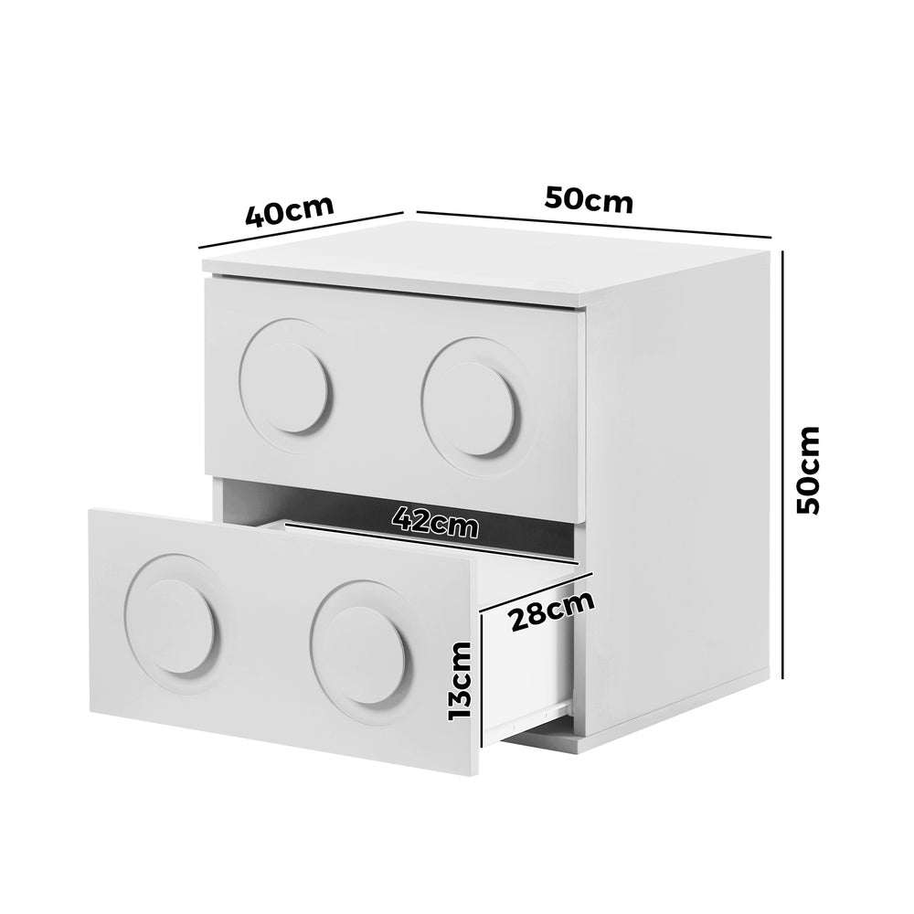 Oikiture Bedside Table 2 Drawers Nightstand Side Storage Cabinet White-Bedside Table-PEROZ Accessories