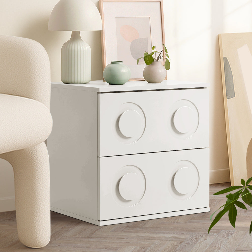 Oikiture Bedside Table 2 Drawers Nightstand Side Storage Cabinet White-Bedside Table-PEROZ Accessories