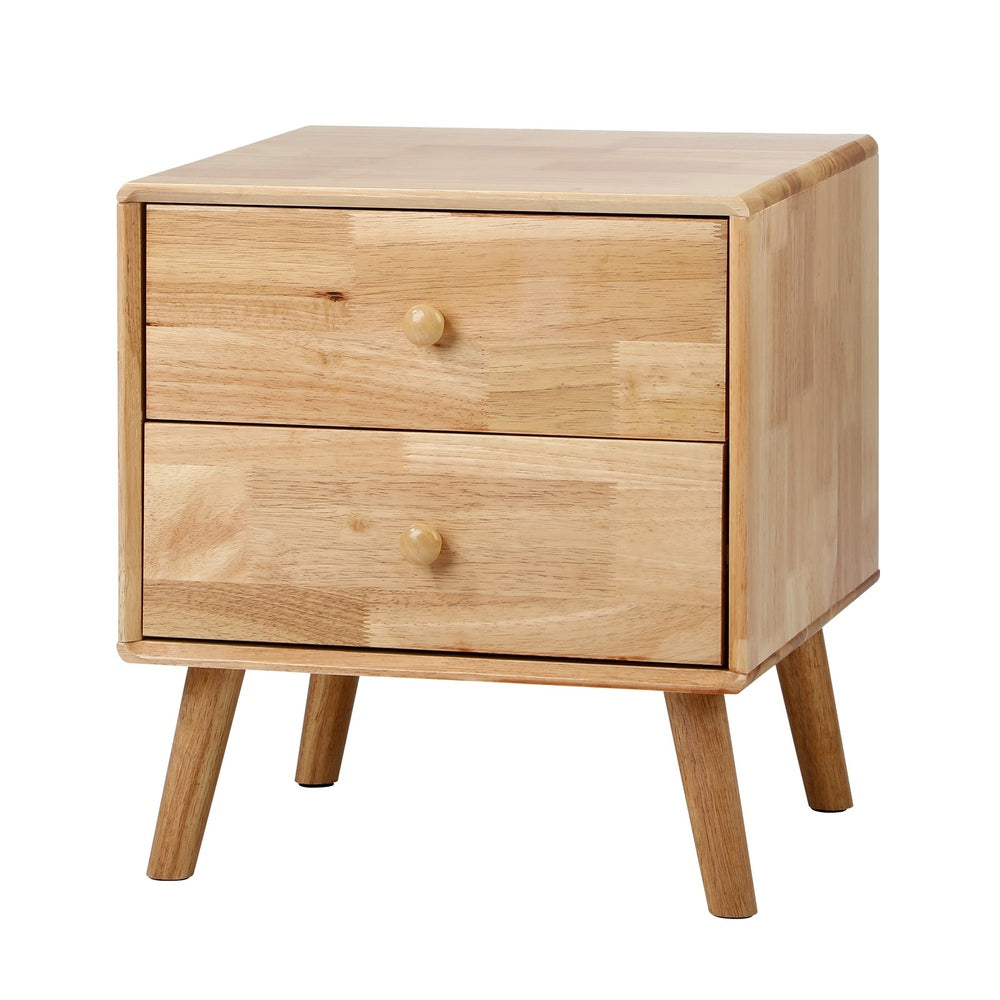 Oikiture Bedside Table 2 Drawers Storage Rubber Wood-Bedside Table-PEROZ Accessories
