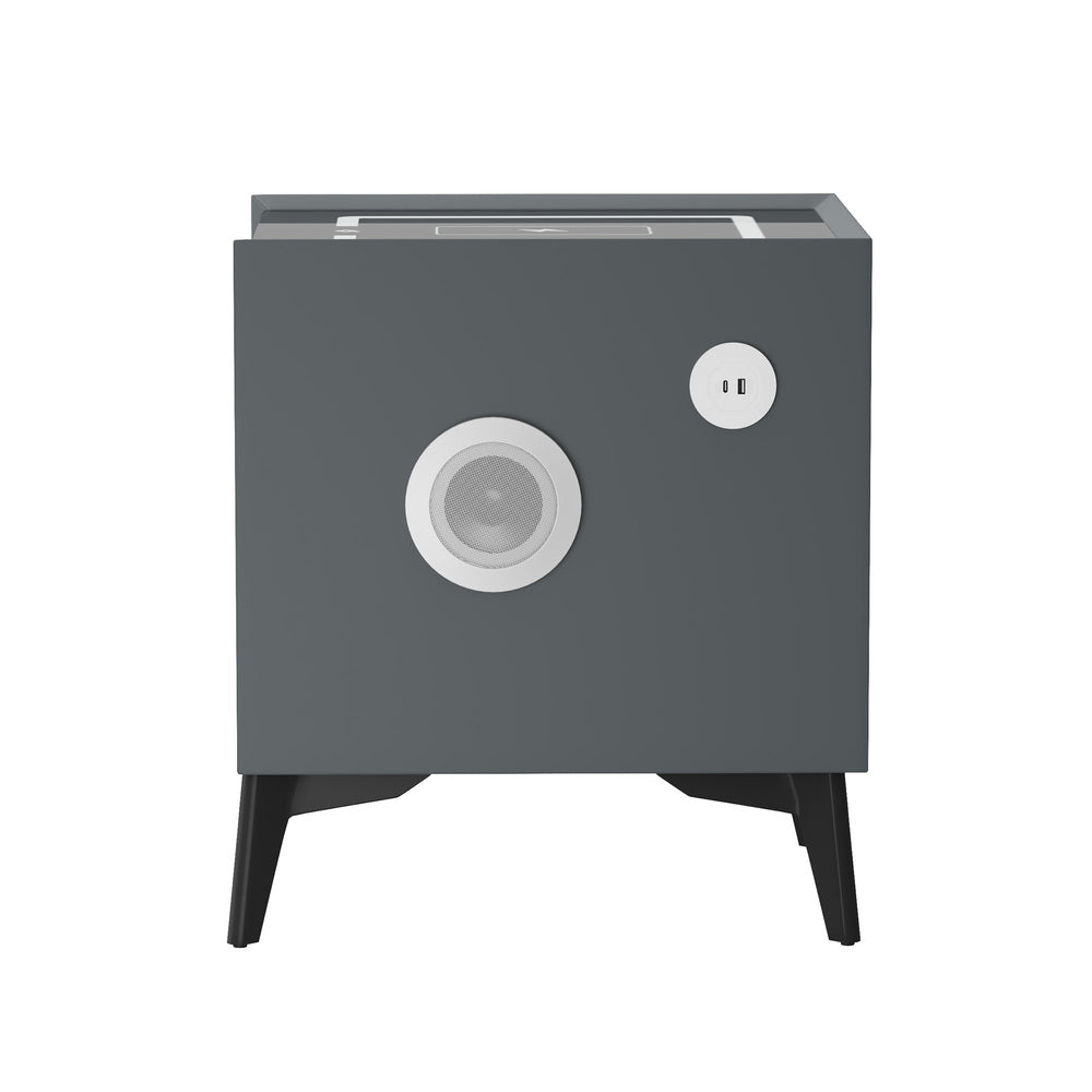 Oikiture 2x Smart Bedside Tables Wireless Charging LED 2 Drawers Grey-Bedside Table-PEROZ Accessories