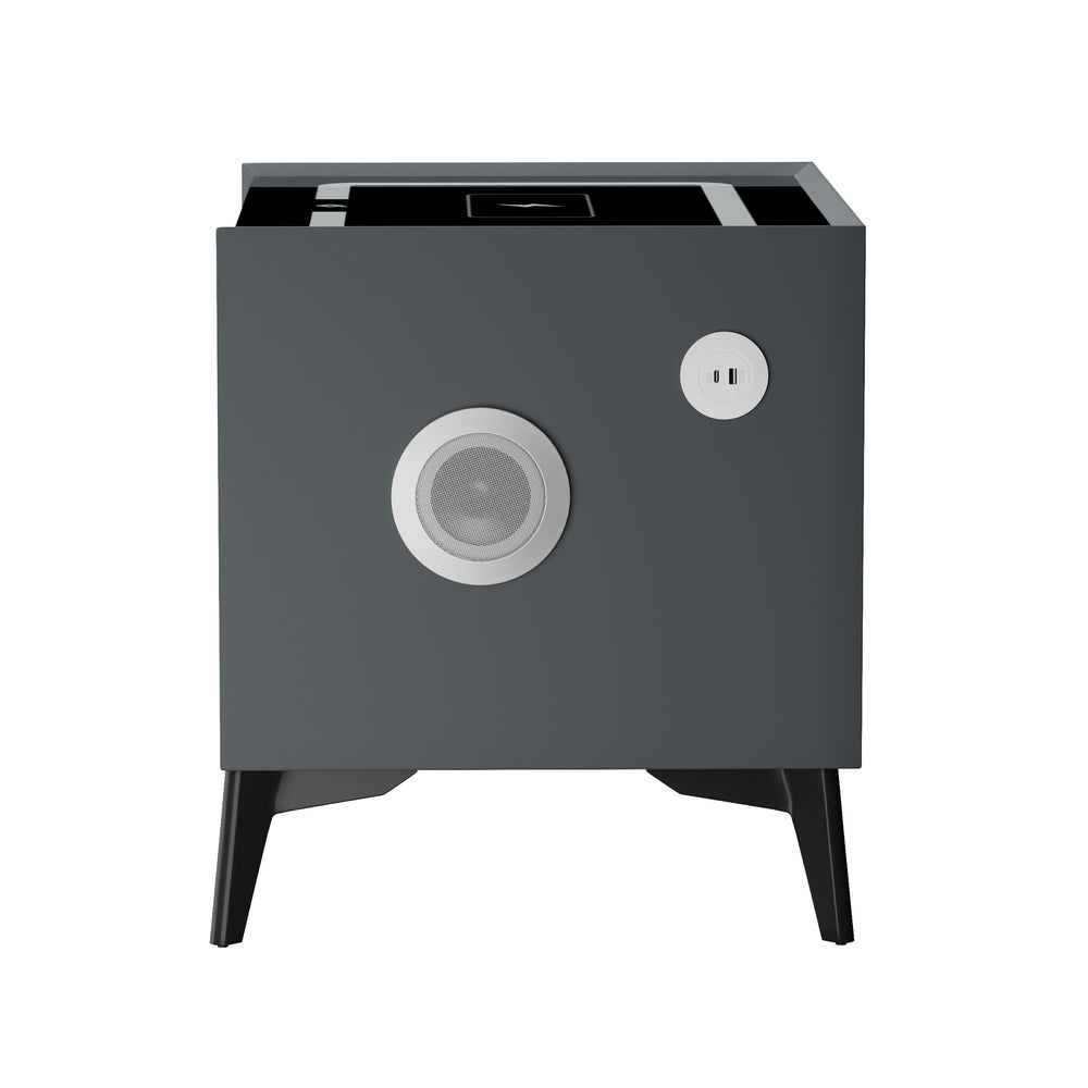 Oikiture Smart Bedside Table Wireless Charging LED 2 Drawers Grey-Bedside Table-PEROZ Accessories