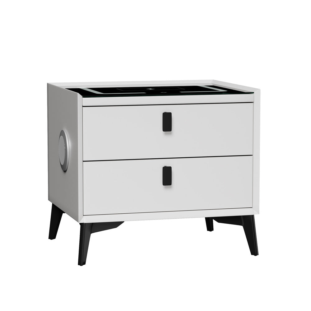Oikiture Smart Bedside Table LED Wireless Charging 2 Drawers White-Bedside Table-PEROZ Accessories