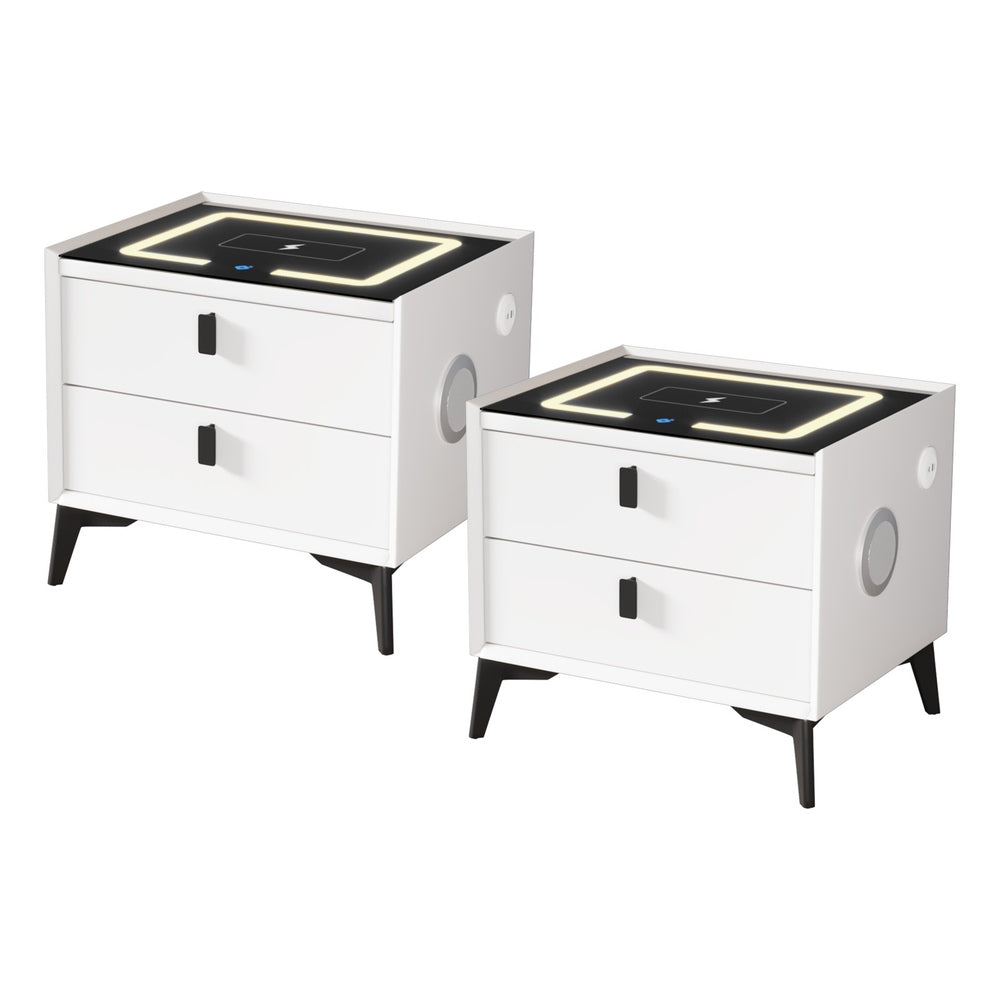 Oikiture 2x Smart Bedside Tables LED Wireless Charging Nightstand White-Bedside Table-PEROZ Accessories