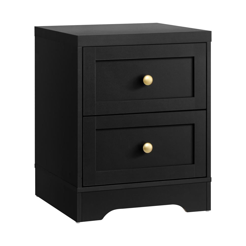 Oikiture Bedside Table Wooden Nightstand with 2 Drawers Black-Bedside Tables-PEROZ Accessories