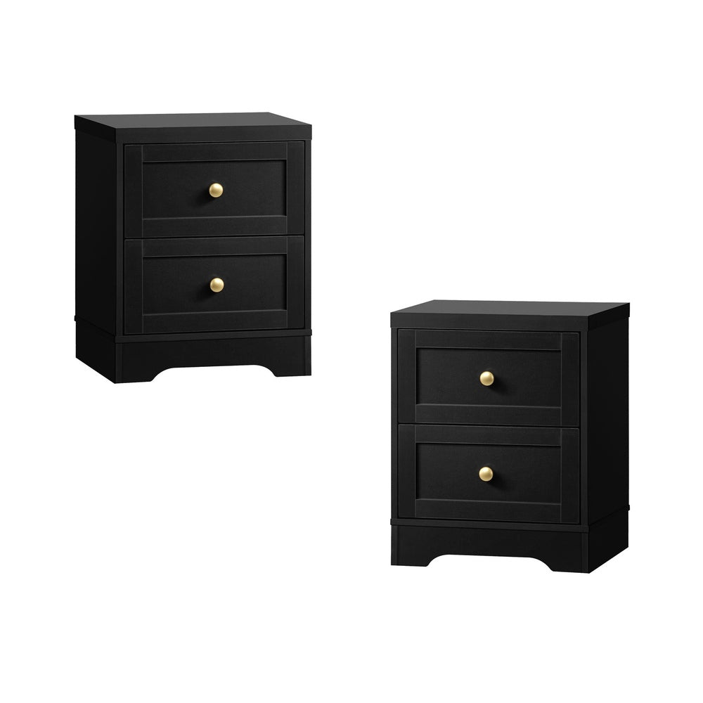 Oikiture 2X Bedside Tables Hamptons Furniture Black-BedSide Tabless-PEROZ Accessories
