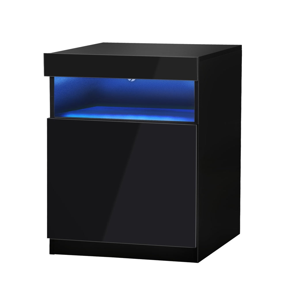 Oikiture Bedside Table LED Nightstand Shelf Black-Bedside Table-PEROZ Accessories