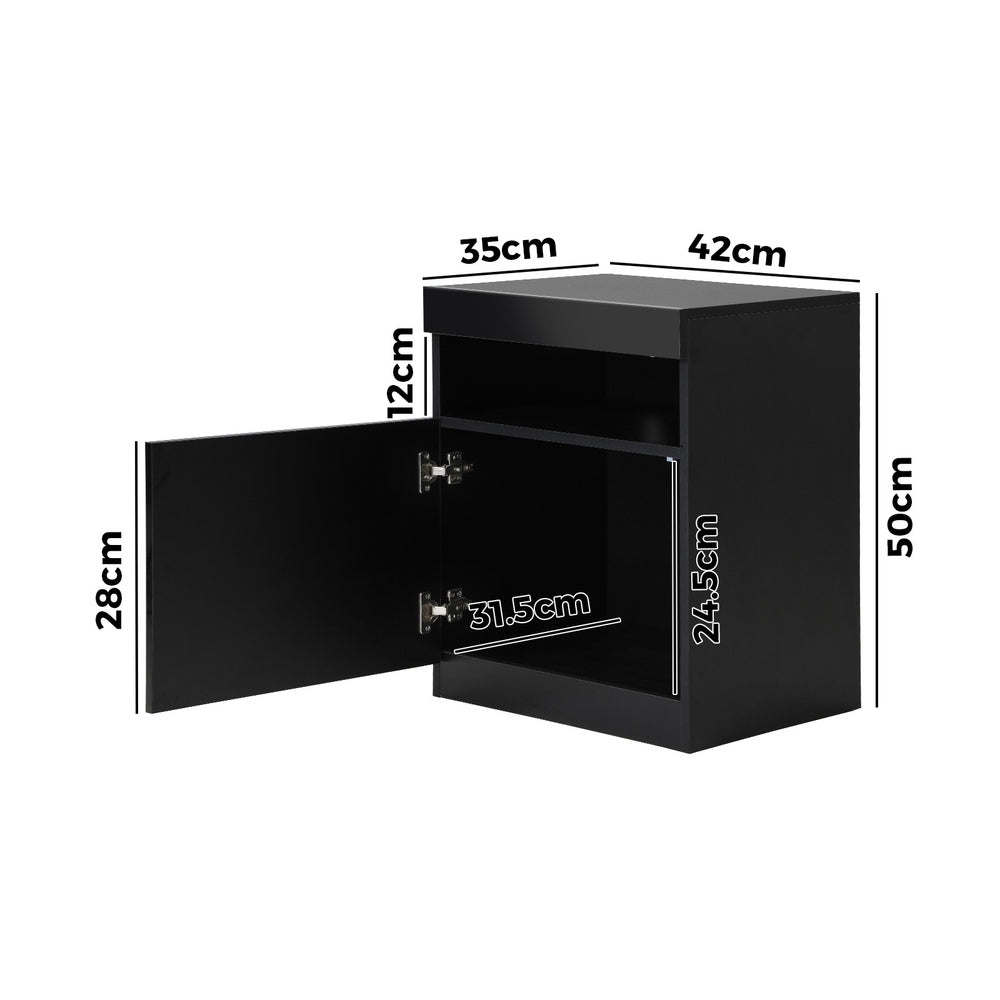Oikiture Bedside Table LED Nightstand Shelf Black-Bedside Table-PEROZ Accessories
