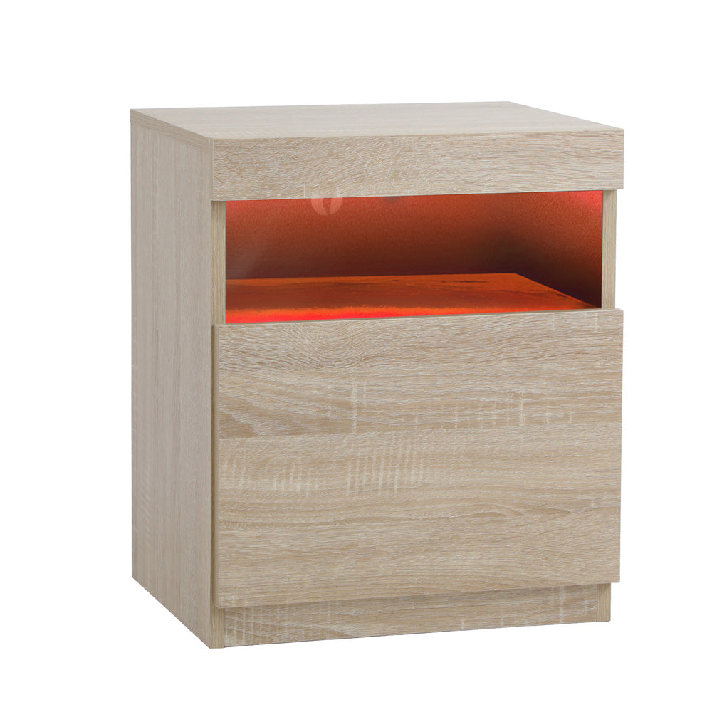 Oikiture Bedside Table LED Nightstand Shelf Natural-Bedside Table-PEROZ Accessories