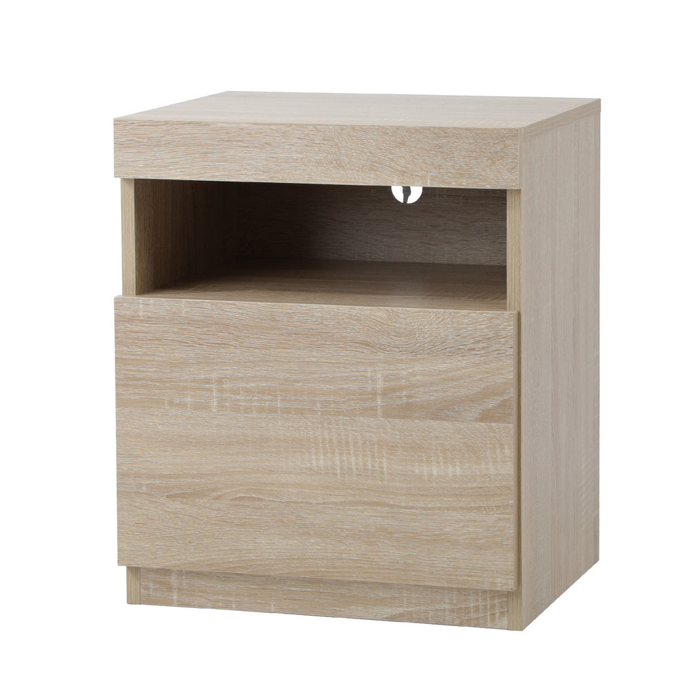 Oikiture Bedside Table LED Nightstand Shelf Natural-Bedside Table-PEROZ Accessories