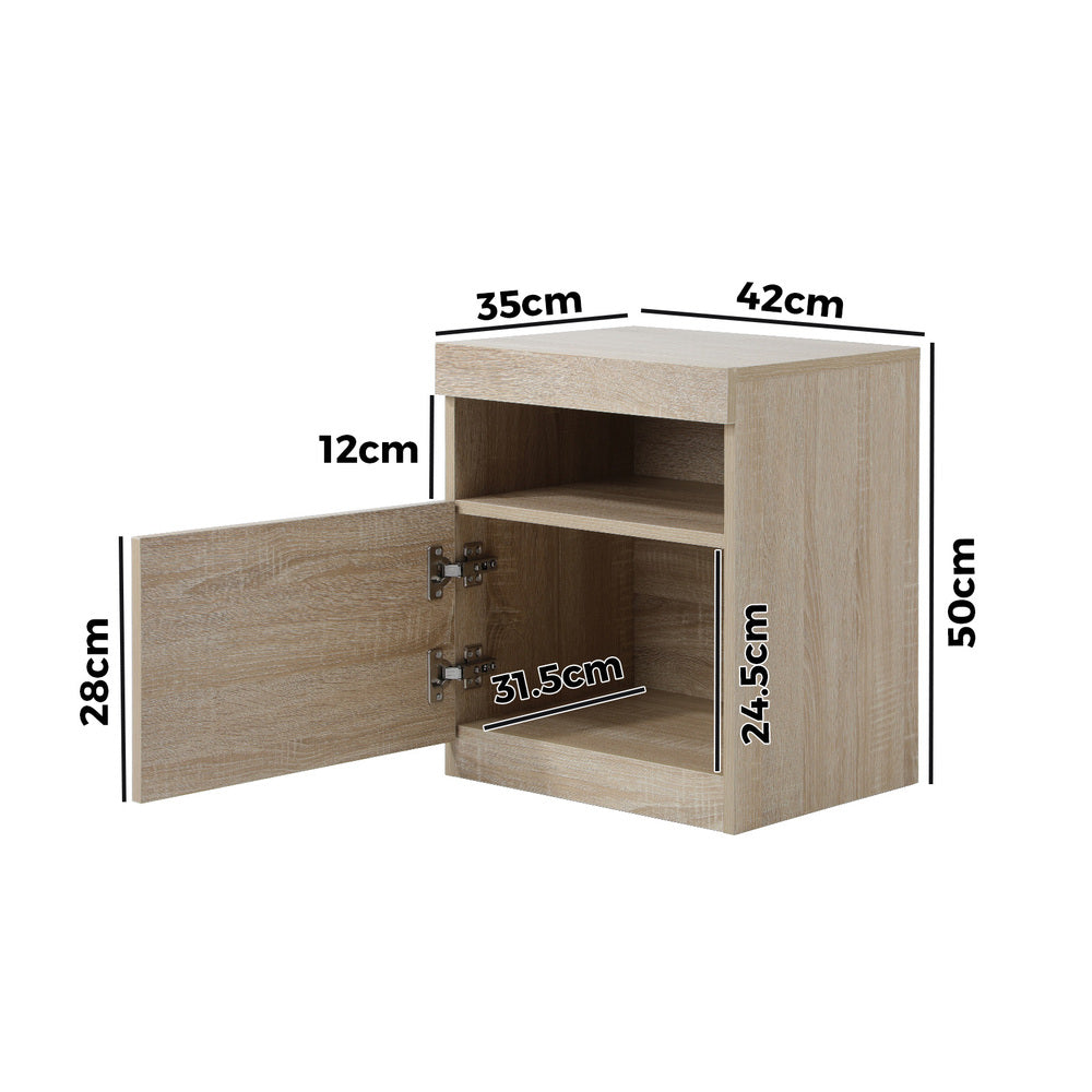 Oikiture Bedside Tables Set of 2 LED Nightstand Shelf Natural-Bedside Table-PEROZ Accessories