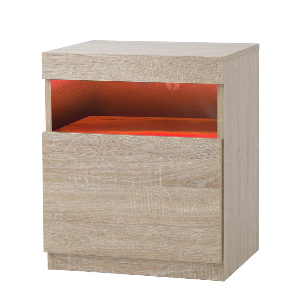 Oikiture Bedside Tables Set of 2 LED Nightstand Shelf Natural-Bedside Table-PEROZ Accessories