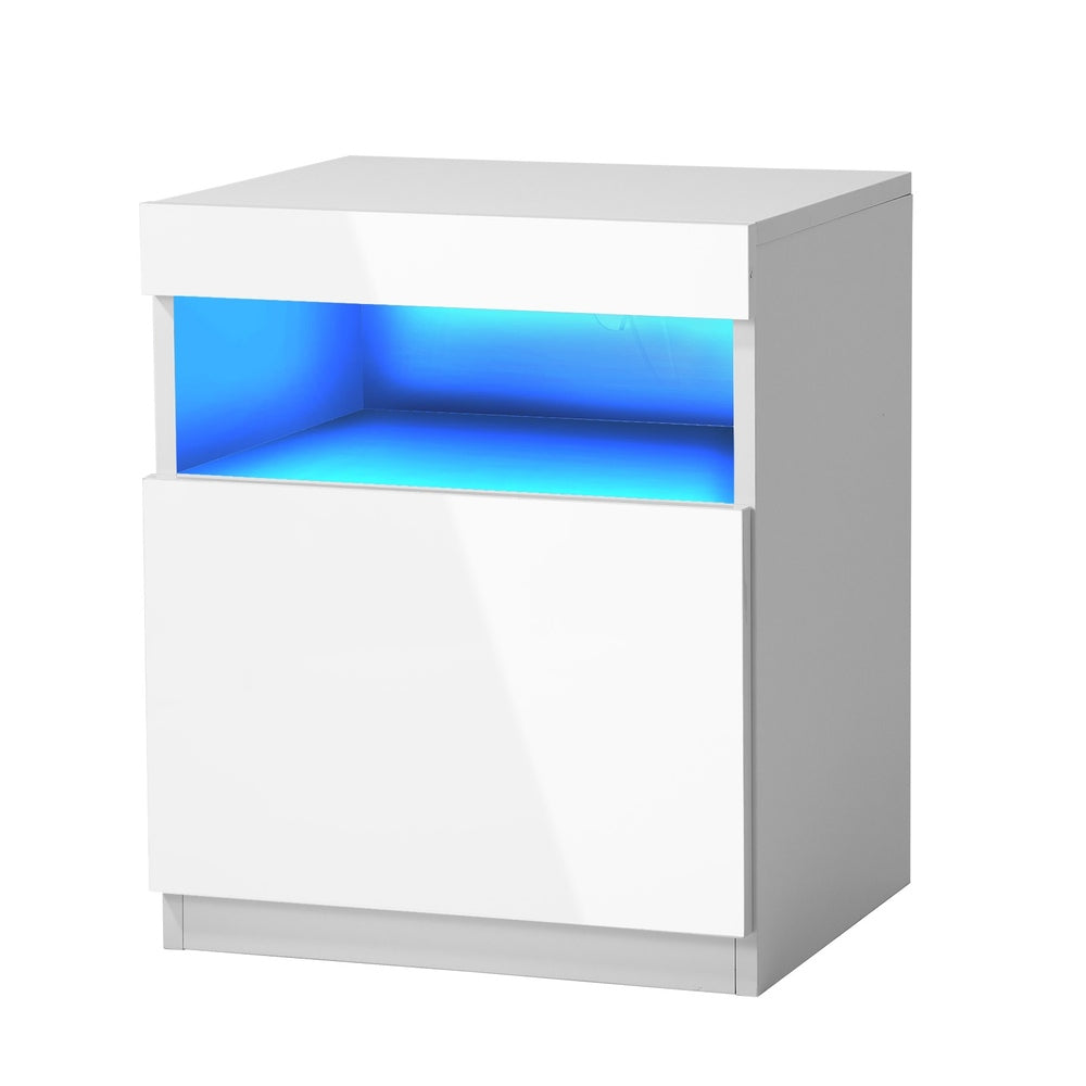 Oikiture Bedside Table LED Shelf High-gloss Front White-Bedside Table-PEROZ Accessories