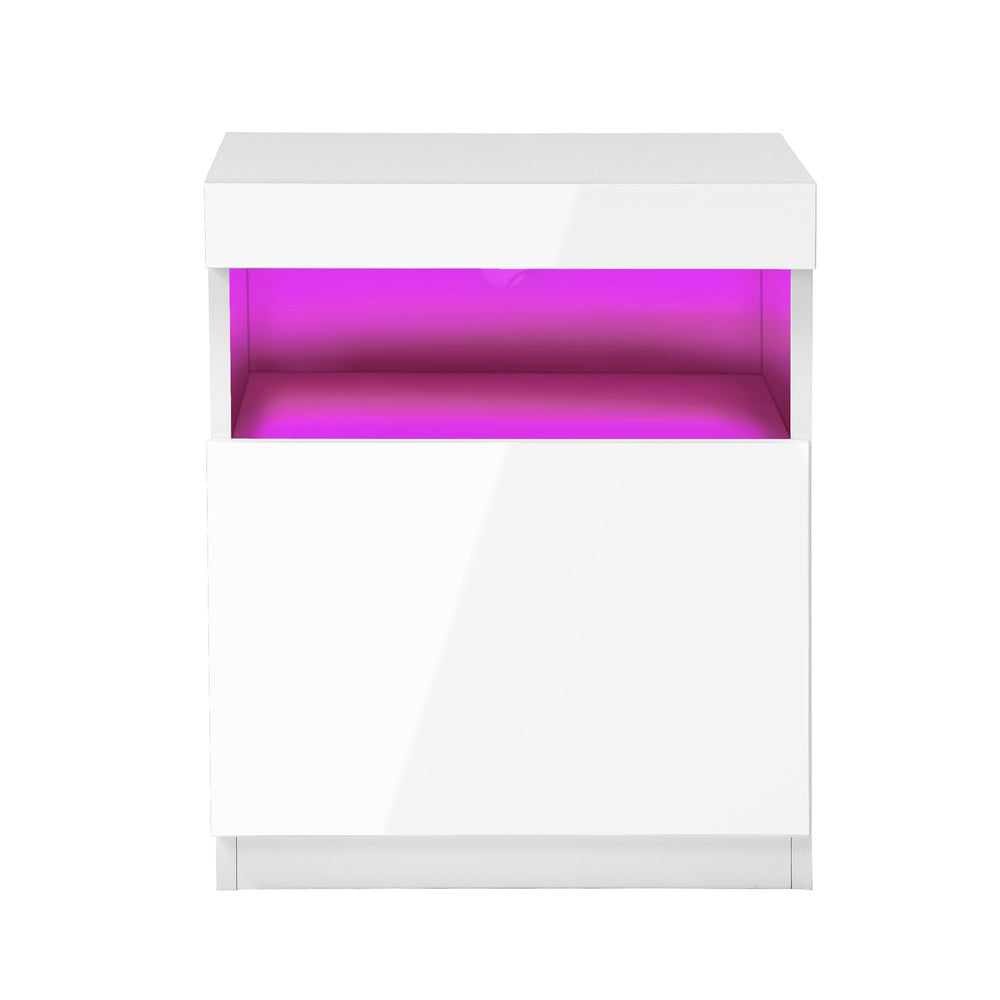 Oikiture Bedside Table LED Shelf High-gloss Front White-Bedside Table-PEROZ Accessories