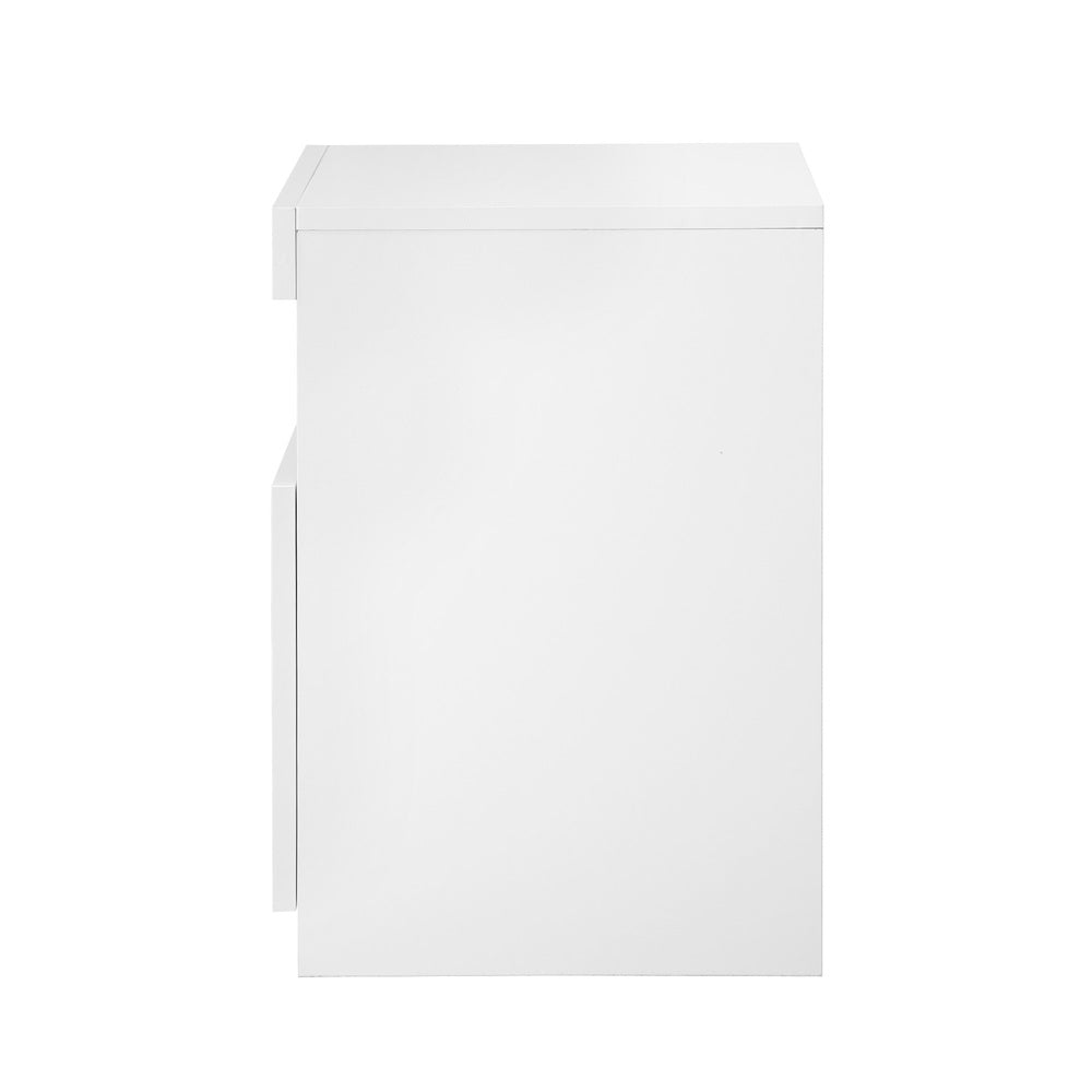 Oikiture Bedside Table LED Shelf High-gloss Front White-Bedside Table-PEROZ Accessories
