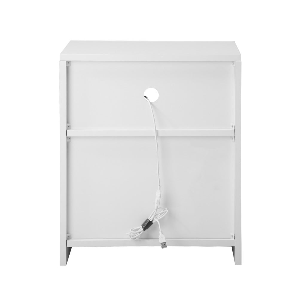 Oikiture Bedside Table LED Shelf High-gloss Front White-Bedside Table-PEROZ Accessories