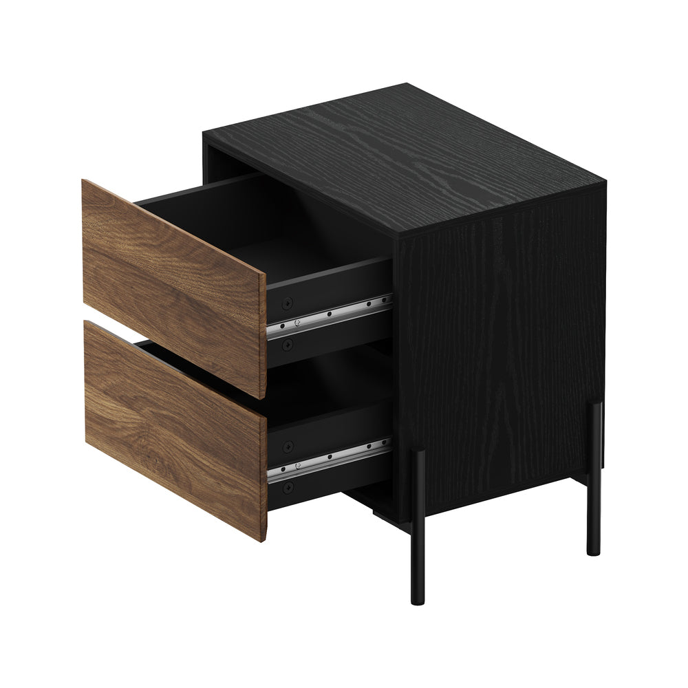 Oikiture 2x Bedside Table 2 Drawers Side End Nightstand Walnut-Bedside Tables-PEROZ Accessories
