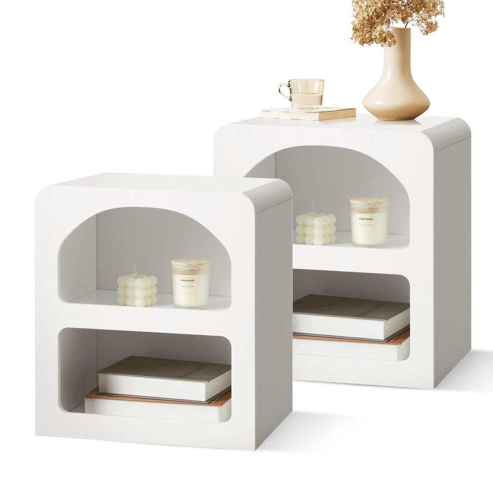 Oikiture Bedside Tables Set of 2 Display Shelf White-Bedside Table-PEROZ Accessories