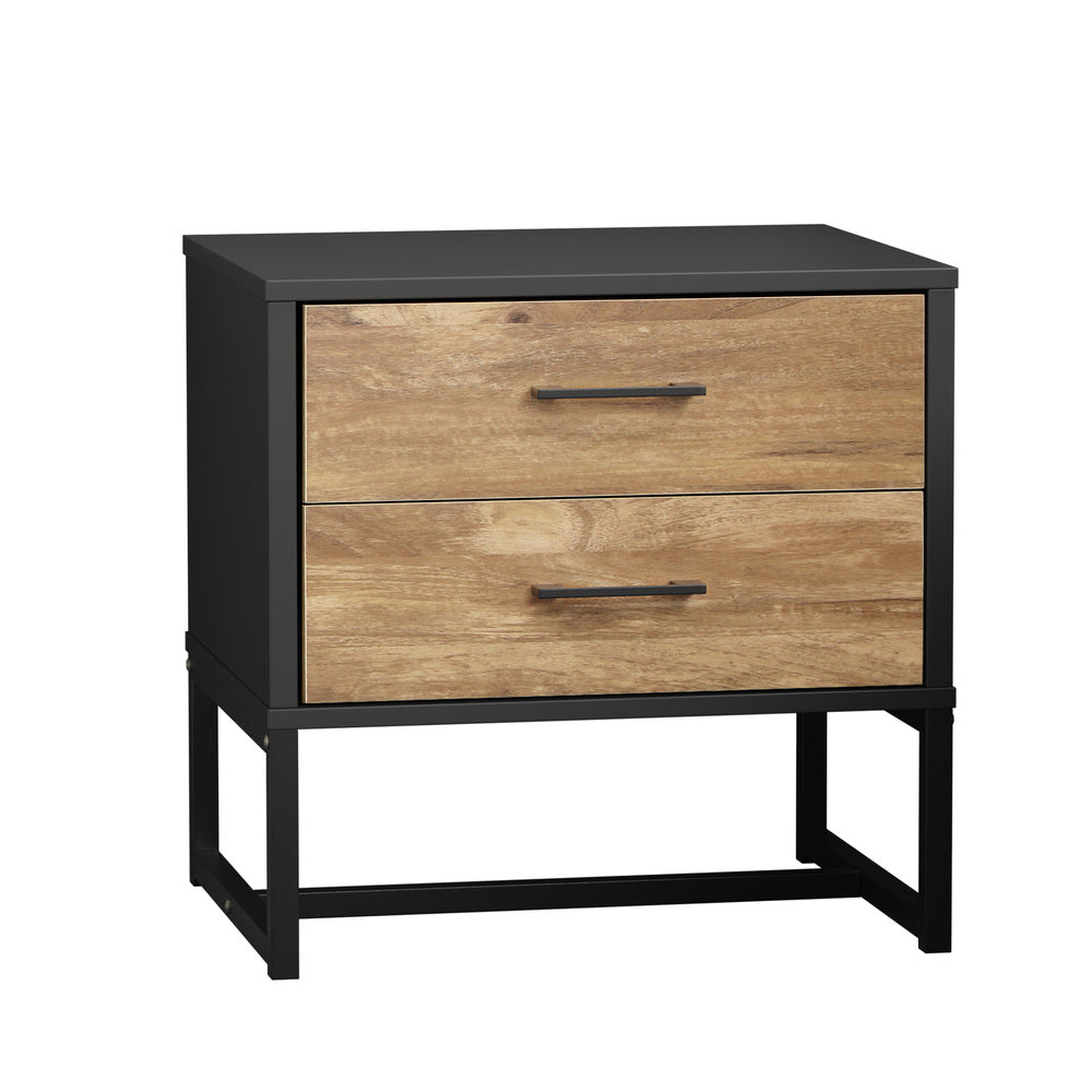 Oikiture Bedside Table 2 Drawers Storage Metal Industrial-Bedside Table-PEROZ Accessories