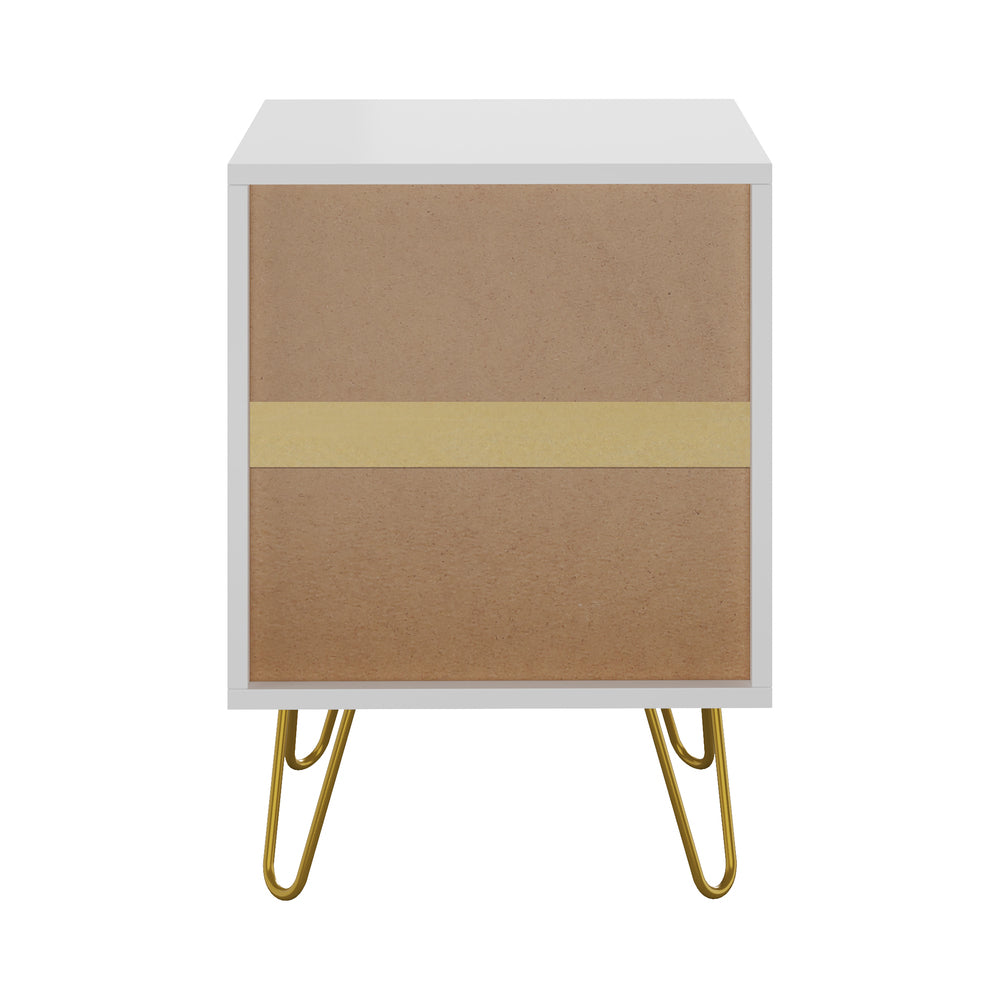 Oikiture Bedside Table 2 Drawers Gold Metal Nightstand White-Bedside Table-PEROZ Accessories