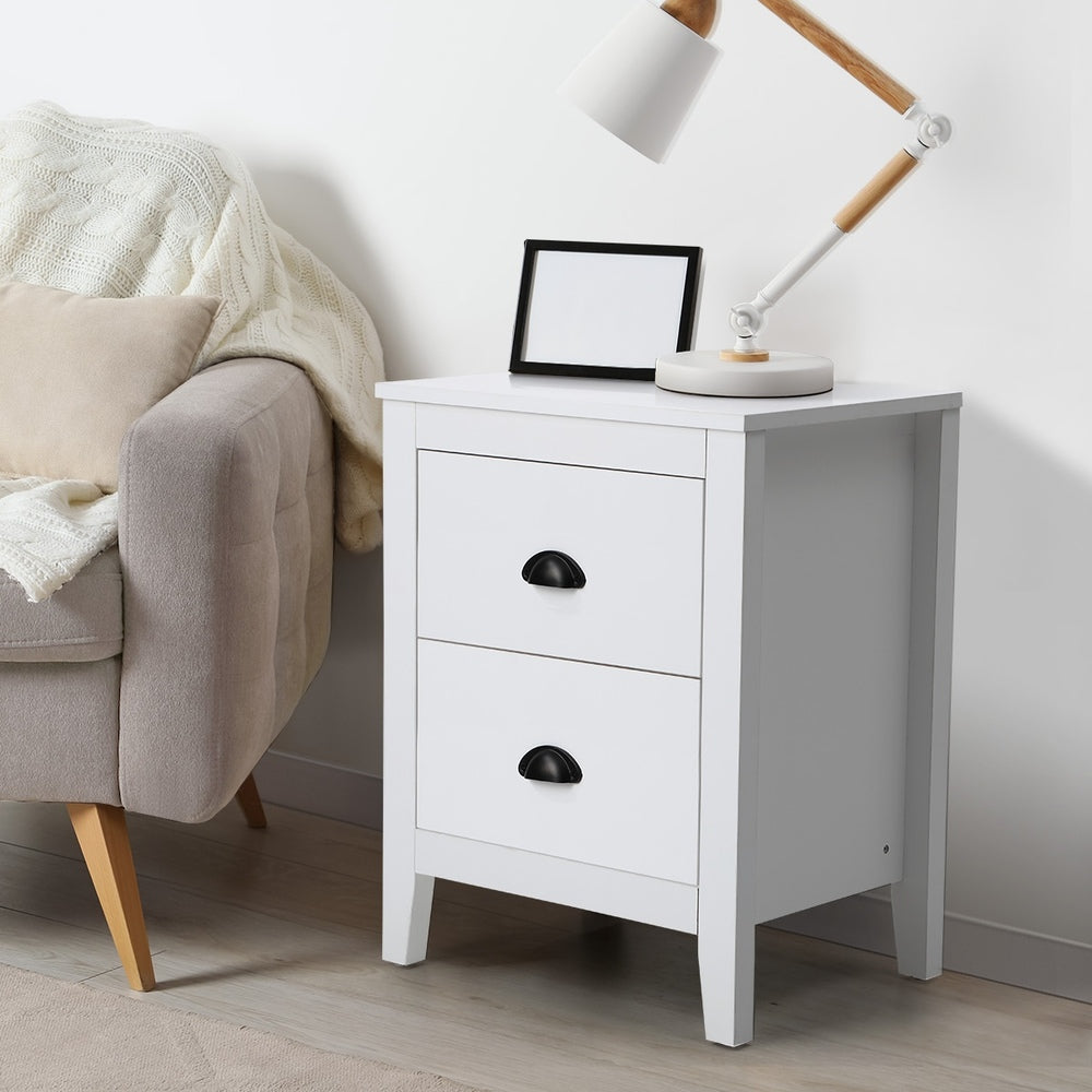 Oikiture Bedside Table 2 Drawers Nightstand Vintage-Bedside Table-PEROZ Accessories